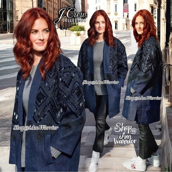 J.Crew Collection black beaded embroidered linen navy topcoat *shop@iamwarrior - Picture 5 of 15